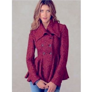 Free People Red Black Chevron Patricia Peplum Coat